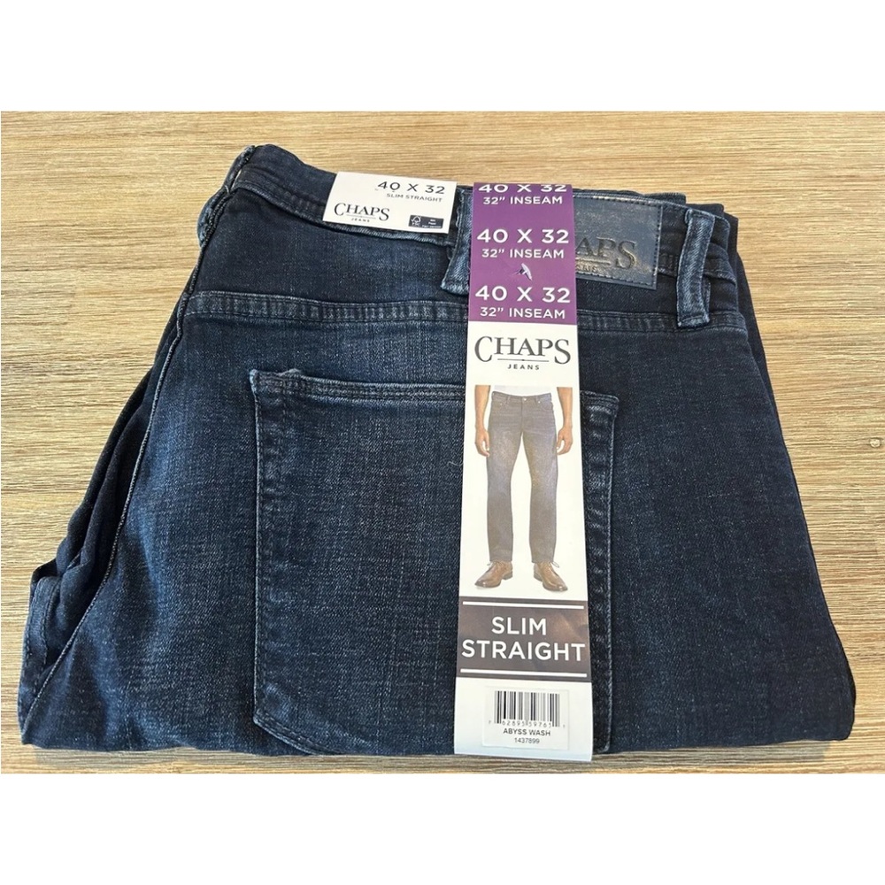 CHAPS Mens Slim Straight Fit Blue Jeans Pants Abyss Dark Wash Size 40 W 32 L NWT